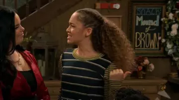 Urban Outfitters Blue Gold Seb Spliced Long Sleeve Tee Croppe worn by Ava King (Shelby Simmons) as seen in BUNK'D: Learning the Ropes (S07E22)