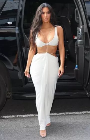 Grace Ling Square Lower Back Plate Pillar Drape Skirt worn by Kim Kardashian at West The Tonight Show Starring Jimmy Fallon on August 14, 2024