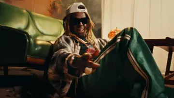 SPRWMN Green Leather Baggy Trackpants worn by Lil Wayne in Jessie Reyez feat. Lil Wayne - RIDIN (Official Video)