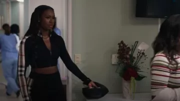 Burberry Cynthia Check-Panels Stretch-Woven Top worn by Hilary Banks (Coco Jones) as seen in Bel-Air (S03E04)