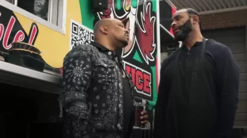 Stacy Adams Parker Shacket worn by Detective Caine (Fred Thomas Jr.) as seen in Kold x Windy (S02E03)