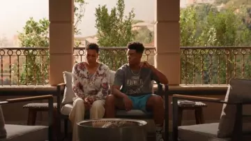 Lauren Ralph Lauren Jersey Floral Ruffle Trim Tie Neckline Top worn by Viola 'Vy' Smith (April Parker Jones) as seen in Bel-Air (S03E06)