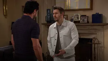 Theory River Cotton Blend Twill Trucker Jacket worn by  Liam Spencer(Scott Clifton) as seen in The Bold and the Beautiful on August 22, 2024