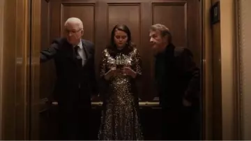 Badgley Mischka Satin-Trimmed Sequined Tulle Midi Dress worn by Mabel Mora (Selena Gomez) as seen in Only Murders in the Building (S04E01)