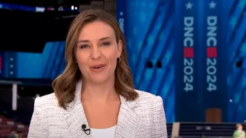 Generation Love Eliza Tweed Blazer in Cream Denim worn by Mary Bruce as seen in Good Morning America on August 20, 2024