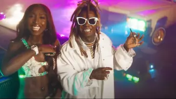 Balenciaga White & Blue Striped Satin Wrinkled Shirt worn by Lil Wayne in Flau'jae, Lil Wayne - Came Out A Beast (Official Music Video)