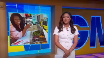 Robe-chemise ceinturée Zara en écru portée par Morgan Norwood comme on le voit dans Good Morning America le 22 août 2024