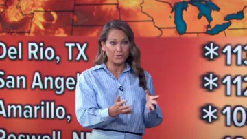 Maje Raudri Cotton Mini Shirt Dress worn by Ginger Zee as seen in Good Morning America on August 23, 2024