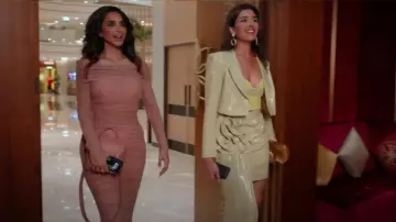 House Of CB Anais Chestnut Tulle Off Shoulder Ruched Dress worn by Sara Al Madani as seen in The Real Housewives of Dubai (S02E12)