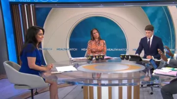 Robe Portia Halo noire en cobalt portée par Céline Gounder comme on le voit dans CBS Mornings le 28 août 2024