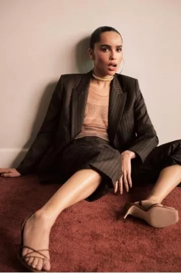 Manolo Blahnik Designer Brown Nappa Leather Slingback Sandals worn by Zoë Kravitz at Esquire Magazine on September 2024