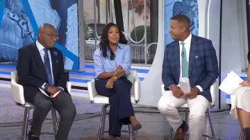 Lucy Paris Diane Knit Wide Leg Dress Pants worn by Sheinelle Jones as seen in Today on August 30, 2024