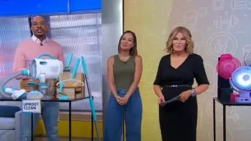 Veronica Beard Jordyn Cotton Rib Crop Tank Top in Sage worn by Eva Pilgrim as seen in Good Morning America on  September 2, 2024
