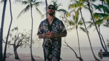 Amiri Black & Blue Floral Dragon Shirt worn by Anuel AA in Anuel AA - Shampoo de Coco (Video Oficial)