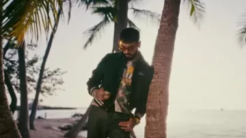 Amiri Rainforest Green Bones Bomber Jacket worn by Anuel AA in Anuel AA - Shampoo de Coco (Video Oficial)