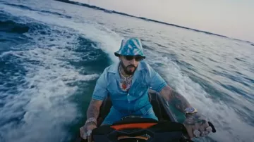 Amiri Blue & White Tie Dye MA Paisley Bucket Hat worn by Anuel AA in Anuel AA - Shampoo de Coco (Video Oficial)