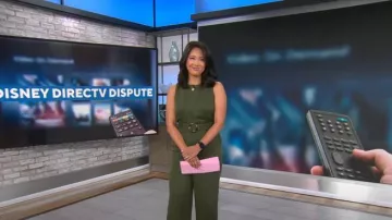 Loft Belted Tank Jumpsuit in Valiant Green worn by Nancy Chen as seen in CBS Mornings on September 3, 2024
