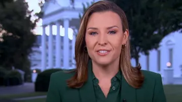 Zara Blazer with Tuxedo Collar in Green worn by Mary Bruce as seen in Good Morning America on September 4, 2024