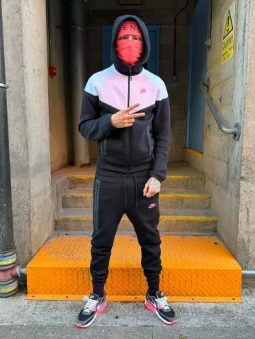 Nike Black & Pink-Logo Fleece Joggers worn by Central Cee on the Instagram account @centralcee
