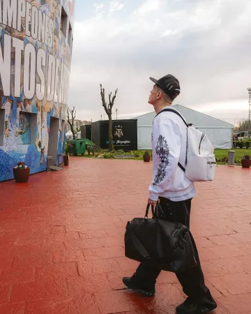 Louis Vuitton Black Shadow Monogram Keepall 50 Bag worn by Alejandro Garnacho on the Instagram account @garnacho7