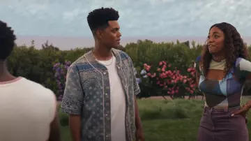 Amiri Denim Baseball Top worn by Will Smith (Jabari Banks) as seen in Bel-Air (S03E10)