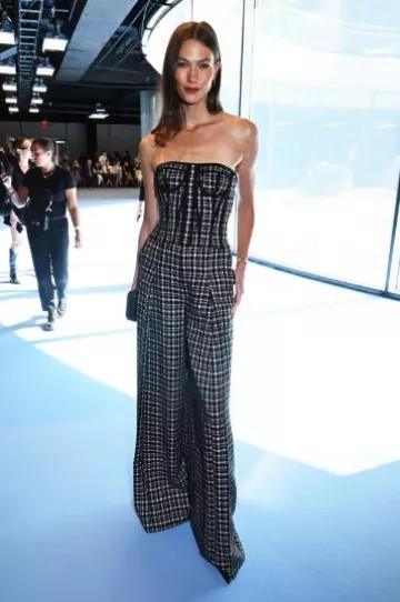Carolina Herrera Plaid Bustier Top worn by Karlie Kloss at Carolina Herrera Show on September 9, 2024