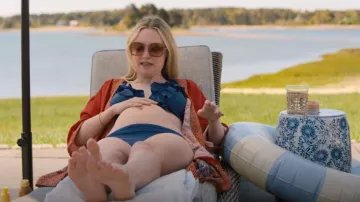 Pink Blush Maternity Blue Ruffle Accent Maternity Bikini Set worn by Abby Winbury (Dakota Fanning) as seen in The Perfect Couple (S01E03)