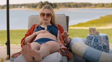 Pink Blush Maternity Blue Ruffle Accent Maternity Bikini Set worn by Abby Winbury (Dakota Fanning) as seen in The Perfect Couple (S01E03)