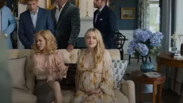Costarellos Floral-Print Pleated Maxi Dress worn by Abby Winbury (Dakota Fanning) as seen in The Perfect Couple (S01E03)
