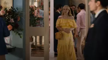 Charo Ruiz Ibiza Isabella Off-the-Shoulder Embroidered Dress worn by Abby Winbury (Dakota Fanning) as seen in The Perfect Couple (S01E05)