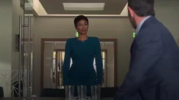 Roland Mouret Ruched Wool-Silk Midi Dress worn by Jax Stewart (Emayatzy Corinealdi) as seen in Reasonable Doubt (S02E05)