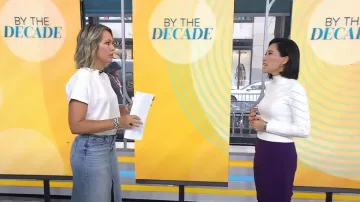 Top de organza de seda y lino con apliques florales de Zimmermann Matchmaker usado por Savannah Guthrie como se ve en Today el 6 de septiembre de 2024