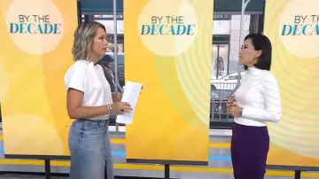 New York & Company Ankle Pants with Front Drape Purple Treasure worn by Vicky Nguyen as seen in Today on  September 6, 2024