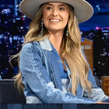 Outfits from The Tonight Show Starring Jimmy Fallon: Lainey Wilson is wearing Denim Jacket and pants set on September 10, 2024
