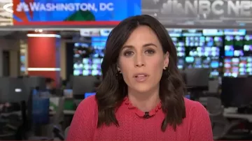 Boden Tia Pointelle Frilled Jumper worn by Hallie Jackson as seen in Today on September 9, 2024