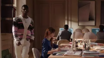 Essentiel Antwerp Fabric Intarsia Cardigan in Multicolour worn by Julien (Samuel Arnold) as seen in Emily in Paris (S04E07)