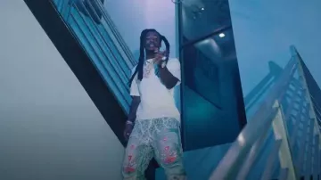 T-shirt imprimé panthère blanche Amiri porté par Hotboii à Hotboii « 9/11 » Premier jour de sortie (vidéo officielle) RÉACTION