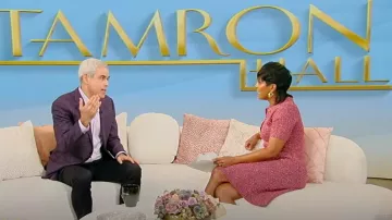 Ganni Sparkle Knit Fit & Flare Sweater Dress worn by Tamron Hall as seen in Tamron Hall Show on September 11, 2024