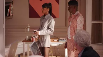 Zara Light Grey Box Pleated Skort worn by Geneviève (Thalia Besson) as seen in Emily in Paris (S04E09)