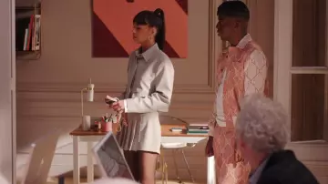 Zara Light Grey Box Pleated Skort worn by Geneviève (Thalia Besson) as seen in Emily in Paris (S04E09)