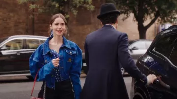 Vivienne Westwood Embroidered Cropped Denim Jacket In Blue worn by Emily Cooper (Lily Collins) as seen in Emily in Paris (S04E09)