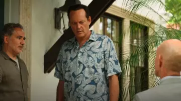 Tommy Bahama Tortola Boca Fronds Camp Shirt In Dark Blue Muse worn by Andrew Yancy (Vince Vaughn) as seen in Bad Monkey (S01E06)