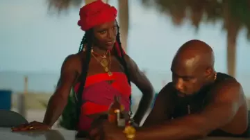 J.Angelique Femi Gown In Magenta & Red worn by Dragon Queen (Jodie Turner-Smith) as seen in Bad Monkey (S01E06)
