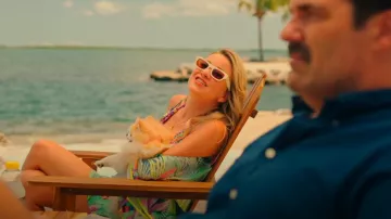 Camilla Blue Drop Shoulder Playsuit worn by Eve Stripling (Meredith Hagner) as seen in Bad Monkey (S01E07)