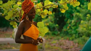 Ronny Kobo Marietta Cutout Linen Maxi Dress In Mustard worn by Dragon Queen (Jodie Turner-Smith) as seen in Bad Monkey (S01E07)