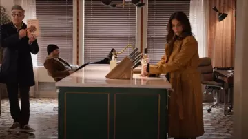 Each X Other Belted Faux Leather Trench Coat worn by Eva Longoria (Eva Longoria) as seen in Only Murders in the Building (S04E03)