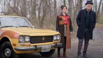 Only Murders in the Building Outftits: Mabel Mora (Selena Gomez) wears Rixo London Women's Milly Patchwork Suede Coat in season 4, episode 4