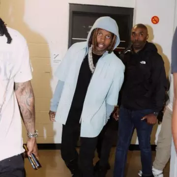 Louis Vuitton Light Blue Leather Perforated Logo Shirt worn by Lil Durk on the Instagram account @lildurk