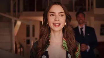 Les Néréides Orange Blossom And Chains Clip On Earrings worn by Emily Cooper (Lily Collins) as seen in Emily in Paris (S04E10)