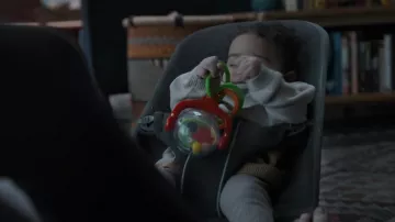 Magpie Movie Furniture and fashion: Daisy Ridley as Anette uses BabyBjörn Bouncer for her child